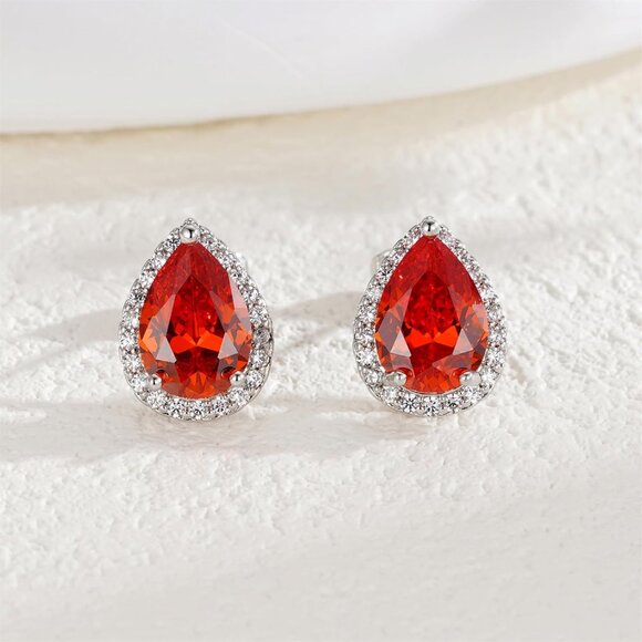 Women's Teardrop Mall Dainty Birthstone Cubic Zirconia Orange Elegant Earring - Picture 4 of 6